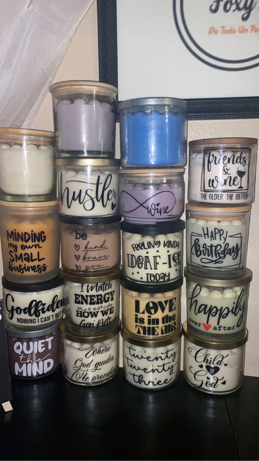6oz/7oz/16oz Glass Jar Scented Candles w/Vinyl Print